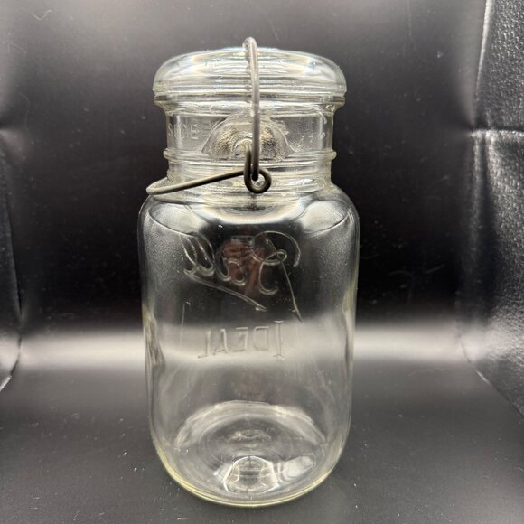 Vintage Ball Ideal Lightning Quart Jar 1933-1962 Clear Glass Wire Seal no gasket - Picture 3 of 5